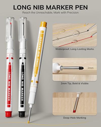 Image of STAGEEK 3PCS Carpenter Pencils with Sharpener, Heavy Duty Woodworking Tools, Mechanical Pencil Set with 39 Refills, Deep Hole Long Nib Marker Pens for Architect Marking with Case (Red, Black, Yellow)