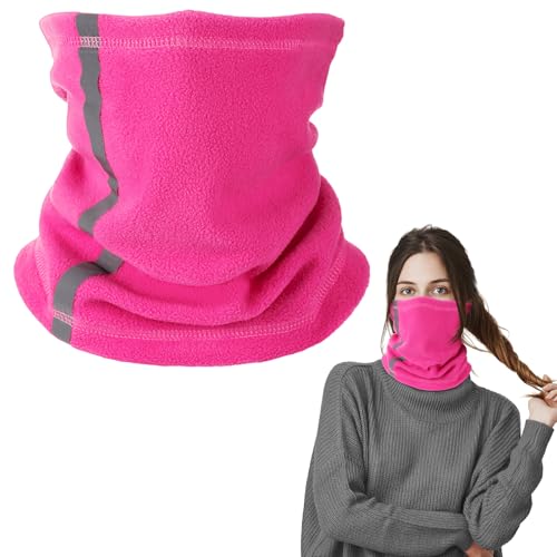 Neer Winter Halswärmer Hohe Sichtbarkeit Multifunktionaler Unisex Radfahren Nackenwärmer mit Reflektierendem Streifen Elastischer Schnur(Leuchtendes Pink)