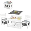 GLACER Kids Table and Chairs 3 in 1 Wooden Activity Table with Storage Reversible Tabletop Chalkboard for Crafts Drawing Reading Toddler Table and Chair Set for Playroom Easy to CleanGrey