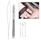 Hair Extension Tools Aluminum Ventilating Holder and Needles Kit Holder +Pulling Needle Loop Threader+3 Knitting Needles (Silver)