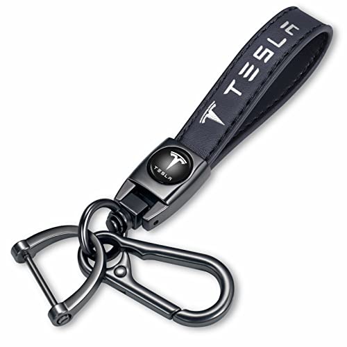 Kjufg Genuine Leather Keychain Key Ring Lanyard Accessories Business Gift Birthday Present Suitable For Tesla Model 3, Model Y, Model X, Model S（Black） #TOP23