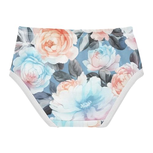 Watercolor Blue Peonies Roses Toddler Girls Underwear 2t Cotton Panties Little Girl Fancy Briefs Kids Undies2
