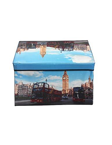 Image of Portable & Foldable Laundry Box Folding /Sitting Stool 49X31X31cm (London Clock Tower) Fabric
