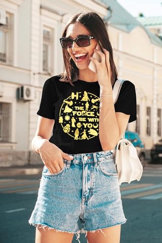 Image of FRYAID Women May The Power Be with You Graphic T Shirt Short Sleeve Casual Tops Summer Fun Vacation Shirt Soft Casual Fit