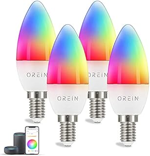 OREiN LED E14 Alexa Light Bulb RGBCW Smart Candle Light Bulb 5W 470LM WLAN WiFi Candle Light Bulb RGB+Warm White+Cold White Voice/APP Remote Control Compatible with Alexa/Google Home 4-Pack