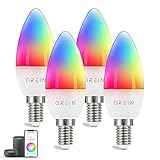 OREiN Alexa Glühbirne E14 LED Smart Lampe Birne Candle 5W 470LM 1800K-6500K RGBCW WLAN WiFi Leuchtmittel Kerze Dimmbar Musik Sync Sprach/APP Fernbedienung Kompatibel mit Alexa/Google Home/Siri 4-Pack