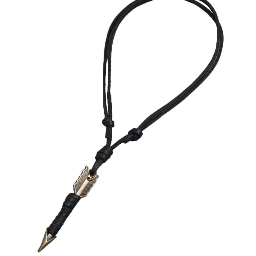 the men thing LEATHER BOALT BLACK - Vintage Alloy Black Wrapped Arrow Pendant with Adjustable Pure Leather Cord Necklace for Men & Boys-picture-35