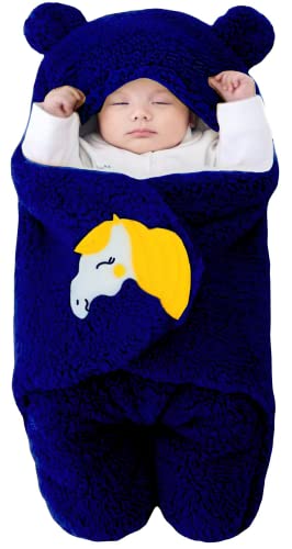 Image of BRANDONN Baby Blankets New Born Combo Pack of Wearable Super Soft Baby Wrapper Baby Sleeping Bag for Baby Boys /Girls (76cm x 70cm, 1-6 Months, Pack of 2 Pcs, Fur, navy blue, lightweight
