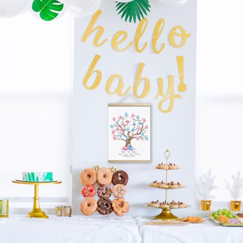 Image of Pumpkin Baby Shower Gender Reveal Fingerprint Tree Canvas Guest Books, Gender Reveal Party Decorations Gifts Ideas, Thumbprint Hanging Paintings