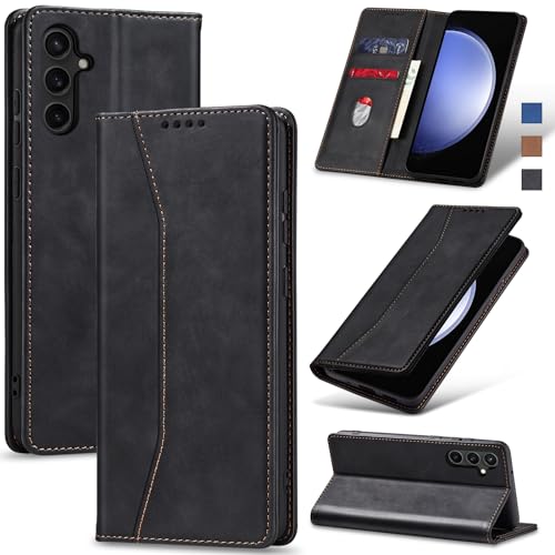 Image of Jasonyu Flip Wallet Case for Samsung Galaxy S23 FE,Leather Magnetic Folio Cover with Card Holder,Kickstand - TPU Shockproof Durable Protective Phone Case,Black