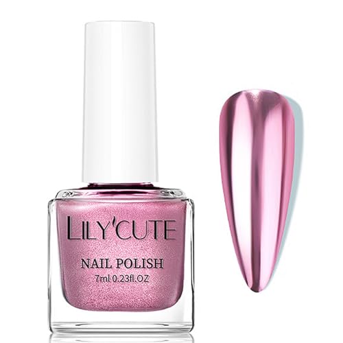 Virellay Rosa Spiegel Nagellack Metallic Glänzende Chrom Nagellack Kein UV Benötigt für Frauen (Rosa, 7 ML)