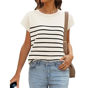 MIROL Women’s Cap Sleeve Striped Tops 2024 Batwing Short Sleeve Summer Crewneck Tee Knit Casual Loose Shirts