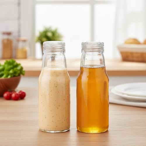 Salad Dressing Container 16 Oz Glass 2 Pack, Salad Dressing Shaker Bottle with Labels and Funnel, Leakproof Glass Shaker Bottle for Oil Vinegar Kitchen Fridge Storage Meal Prep Lunch and On the Go