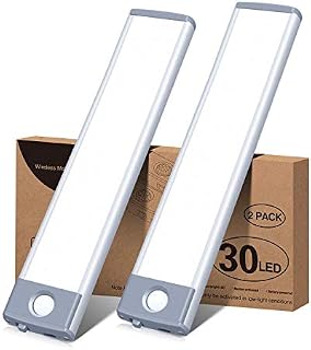 Led Under Cabinet Lighting Motion Sensor Wireless Rechargeable Cabinet Lights, Ultra Thin 30Led Battery Operated Closet Light for Kitchen, Closet (Pure White, 2Pack)