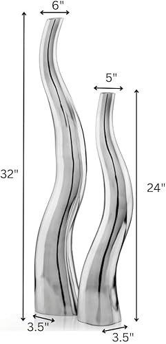 Miniatura 2 de Modern Day Accents Curva - Juego de 2 unidades plata aluminio contemporáneo moderno esponjoso popular glamoroso pie de suelo Lg 6 32 jarrón SM 5 x
