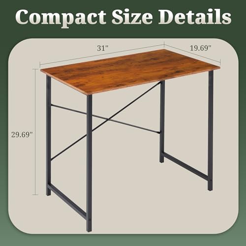 Computer Desk 32 Inch, Simple Home Office Desk Study Writing Table, Sturdy Metal Frame, Scratch-Resistant MDF Desktop for Bedroom Dorm Workspace Small Space, Brown - Image 3