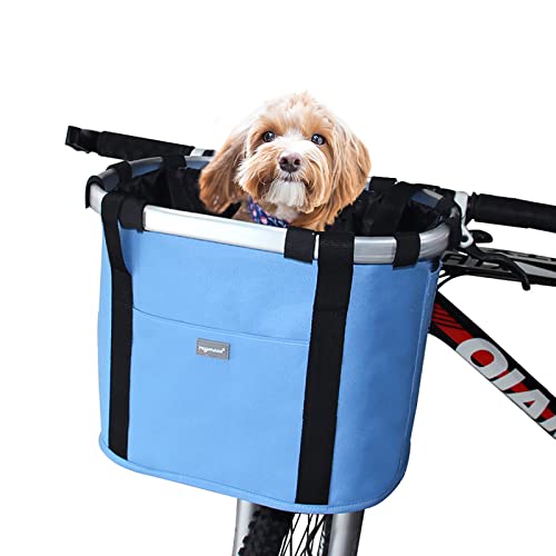 RAYMACE Bicycle Basket Dog Bike Handlebar Basket Front,Folding Detachable Quick Release Easy Install,Cycling Picnic Bag