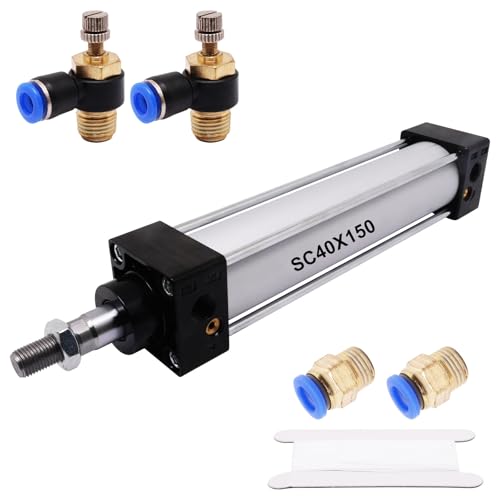 S SYDIEN SC Pneumatic Cylinder Bore 40mm Stroke 150mm Aluminum Pneumatic Air Cylinders with 4Pcs Pneumatic Quick Fitting SC40X150