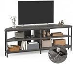 MUTUN 55 inch Corner TV Stand with Power Outlet, Corner Entertainment Center, Industrial TV Console for Living Room& Bedroom, Grey Oak