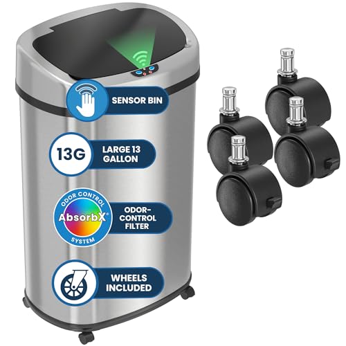 Image of iTouchless 13 Gallon / 50 Liter Sensor Trash Can with Wheels | Odor Filter