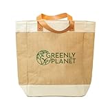 greenlyplanet Jute Tote Bags With Handles, Eco Friendly Reusable Grocery Burlap Bag, Natural Durable Biodegradable Woven Beach Bag for Shopping, Laundry, Travel, Wedding Gifts (Orange Strap)