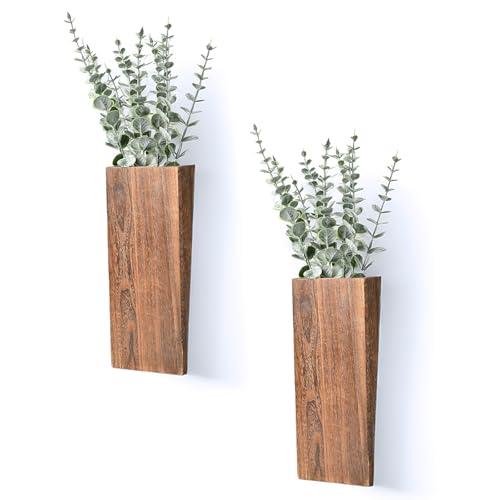 ZELURA 2PS Wood Wall Planters for Artificial Plants,Wall Decor, Modern Farmhouse Decor for Living Room Bedroom Bathroom(Brown)
