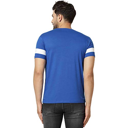 Image of London Hills Men's Half Sleeve 100% Pure Cotton Casual Round Neck with Stripe on Arm, Regular Fit Non-Shrinkable Multicolor T-Shirts