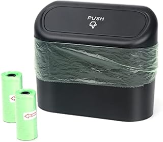Car Trash Can, Mini Car Accessories with Lid and 40pcs Trash Bag, Cute Car Organizer Bin, Small Garbage Can for Storage and Organization (6.3x3.3x5.5IN) (Black Trash can)