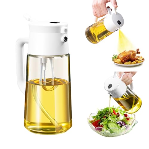 YMYL 2 in 1 Olive Oil Dispenser and Mister, 17oz Glass and Plastic, Adult, Kitchen, Cooking, Food Preparation, 500ml, White, Reusable, Rectangular, Glossy, 4.4x7.9 inches