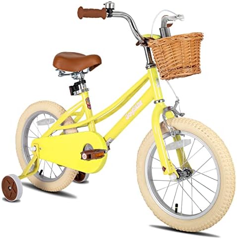 JOYSTAR 14/16 inch Kids Bike for Toddlers 3-7 Years Girls, Girls Bike with Stabilisers & Basket, 20 Inch With Kickstand,Pink,Yellow,Green,Purple