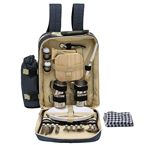 CMY 4 Person Lightweight Picnic Backpack Hamper Cooler Cool Bag with Tableware Insulated Bottle Holder Rucksack Camping BBQ Hiking Includes Cutlery Set