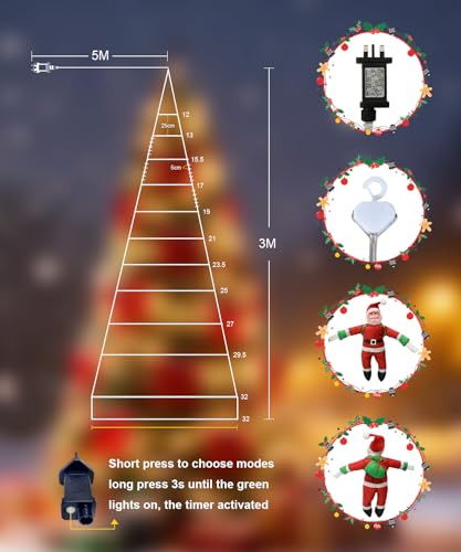 Lysumurl 9.9Ft Christmas Decorative Ladder Lights, Warm White LED Christmas Light with Climbing Santa Claus, 8 Modes, Timers, IP44 Waterproof Indoor & Outdoor Garden & Xmas Tree Decorations Lights - Image 2