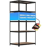 ALL Premium Schwerlastregal 180x90x60 cm Schwarz - 1250kg Traglast – stabiles Regal 90 cm breit & Schwerlastregal 60 cm tief geeignet als Kellerregal Metall, ideale Regale Kellerraum & Garage