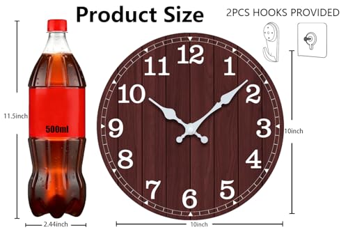 Image of Wall Clock, Modern Wall Clocks Battery Operated, Silent Non Ticking Clock Decorative for Living Room, Office, Home, School 10 Inch (Brown, White)