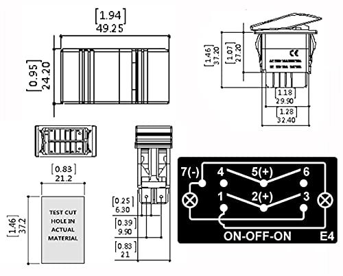 Bandc 7 Pins 2 Led Light On-Off-On Marine Boat Rocker Switch Dpdt Waterproof 12V 24V #TOP4