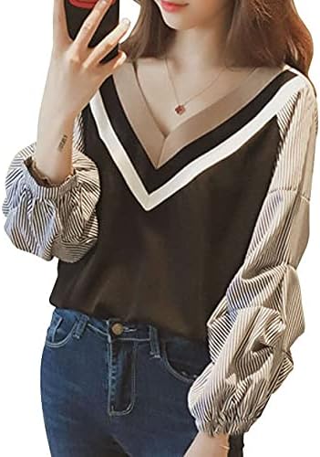 Jkko ニット シャツ 上品 Vネック レディース パフスリーブ 異素材 長袖 タック袖 激安通販専門店 ゆったり