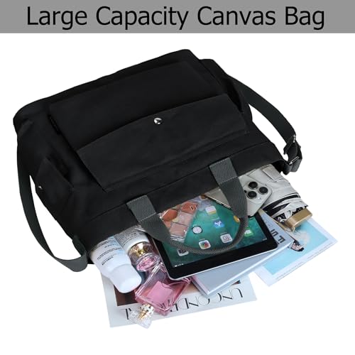 Image of Canvas Messenger Tote Bag Large Hobo Crossbody Bag with Multiple Pockets Casual Shoulder Handbag for Women and Men