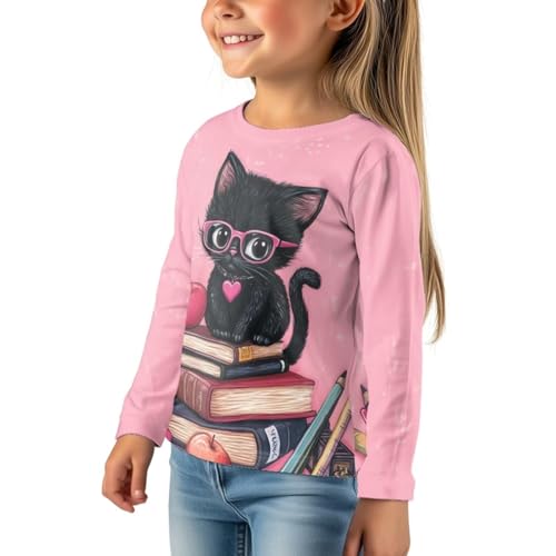 Image of Girls Cartoon Print Long Sleeve Graphic Tee Casual Crew Neck T-Shirts for 3-16 Years Little Girls