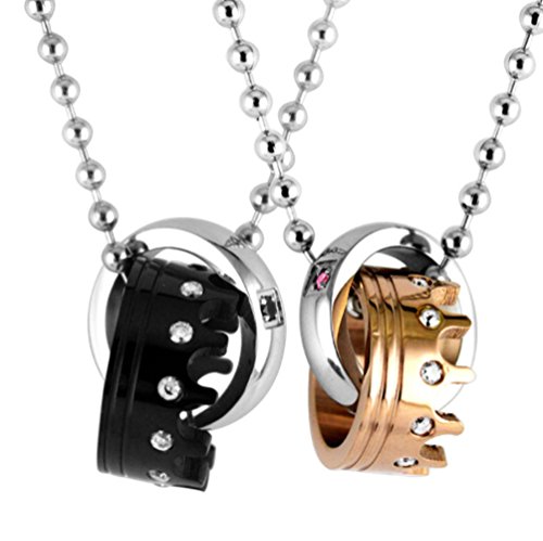 Lafatina 2 Piece Couples King Queen Crown Ring Pendant Necklace For Engagement Wedding Anniversary Love Promise Valentine #TOP9