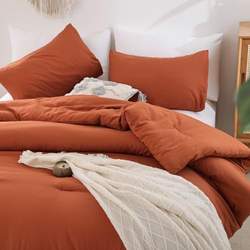 Miniatura 9 de Rosgonia Edredón Individual Para Niñas Universitarias, Niños Y Adolescentes, Color Naranja Quemado, 1 Edredón Bohemio Y 1 Funda De Almohada, Juego De Edredón Suave Para Todas Las Estaciones