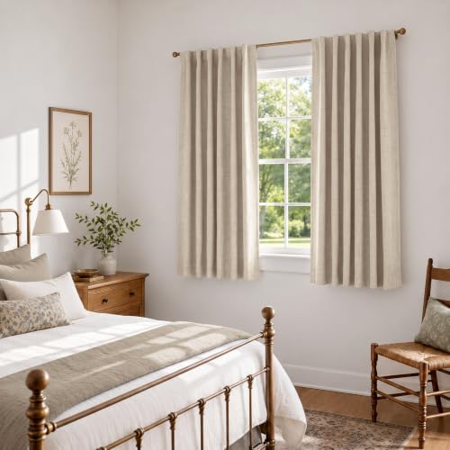 Image of Linen Textured Total Blackout Curtains for Bedroom 54 Inches Long, Oatmeal | 100% Blackout Shield, Back Tab /Rod Pocket Living Room Drapes, Thermal Insulated Blackout Curtains 2 Panels Set, 42 inchW x 54 inchL