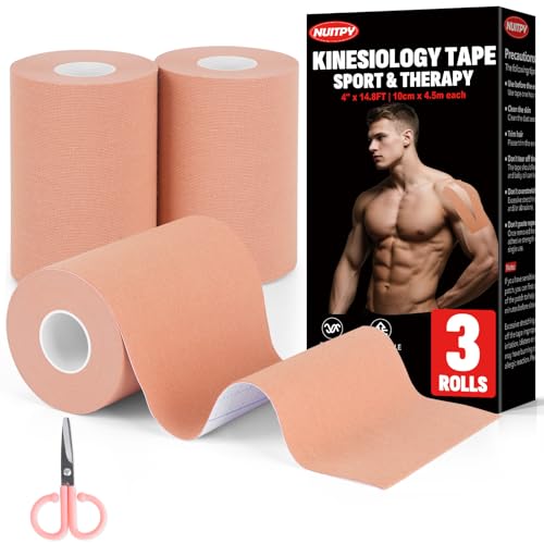 3 Rolls Kinesiology Tape 4 inch x 14.8 Feet Waterproof Athletic Tape Uncut Kinetic Tape Elastic Muscle Tape Sports Tape Knee Tape for Exercise and Daily Use - Skin Color