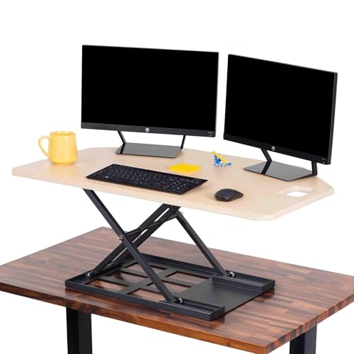 Stand Steady X-Elite Pro | Premier Corner Standing Desk Converter | Extra Large 40 Inch Sit to Stand Desk | Fully Assembled | Height Adjustable Desk Converter for Cubicles and L-Shaped Desks (Maple)