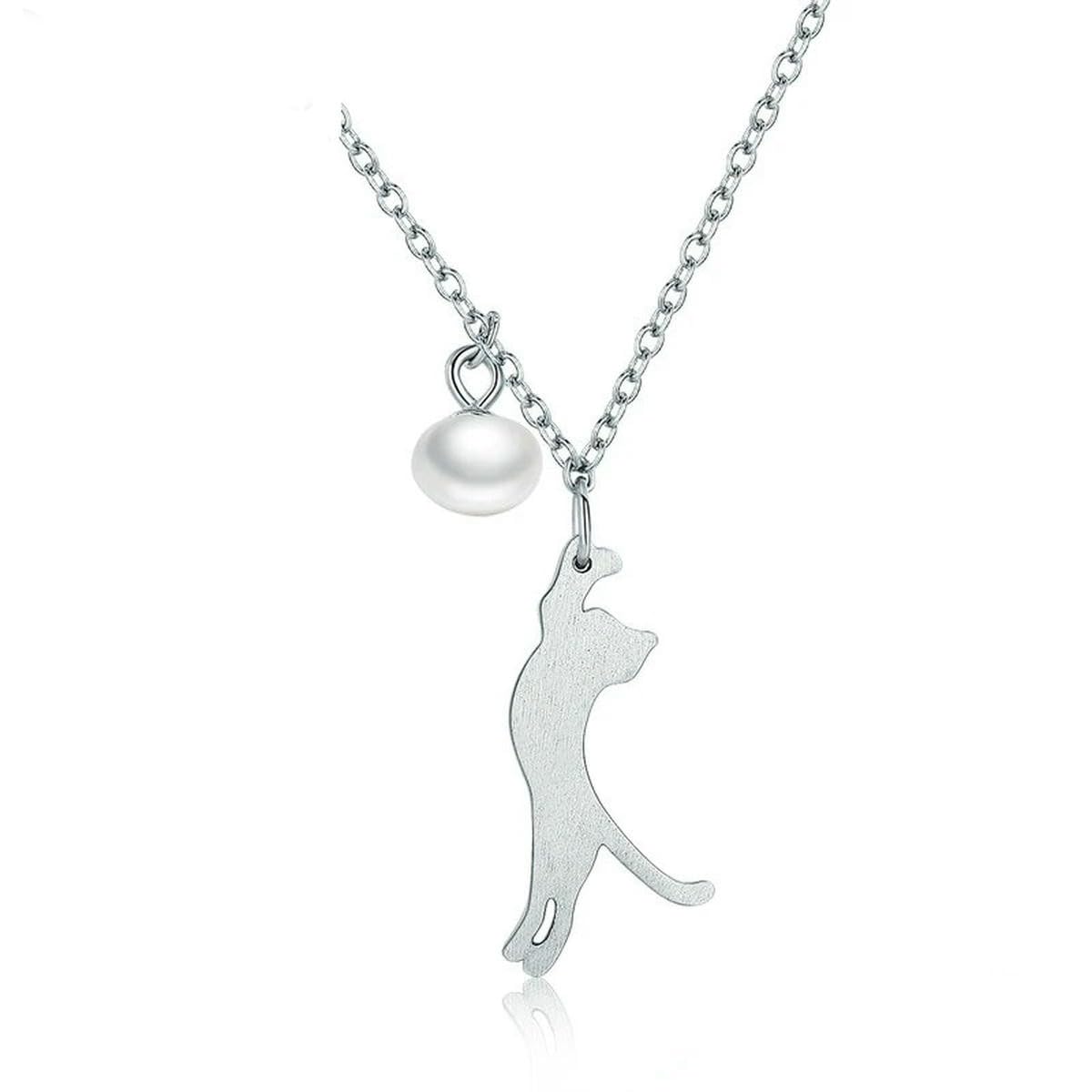 Collier chat argent et perle symbole de douceur pour elle - 5