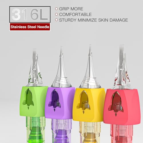 Image of Wormhole Tattoo Cartridge Needles Rocket 50pcs Assorted Tattoo Needle Cartridges Mixed 3RL 7RL 7RS 9RM 9M1 Round Liner Shader Magnum Round Magnum Disposable Finger Ledge Tattoo Needles Cartridge
