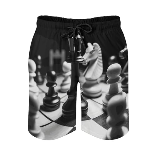 Mens Shorts Black and White Chess Men Swim Trunks Quick-Dry Beach Shorts with Drawstring Pocket Bathing Suit3