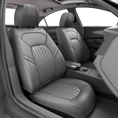 FEELON ZC - 2 capas para bancos dianteiros de carro, impermeáveis, de pele de napa, com apoio de cabeça, ajuste universal para sedans, SUV, camionetas, cor cinzenta