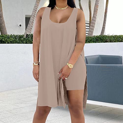 AXOSY Women's Plus Size 2 Piece Outfits Sleeveless Tunic Tops and Bodycon Biker Shorts Sets Tracksuits - Image 3