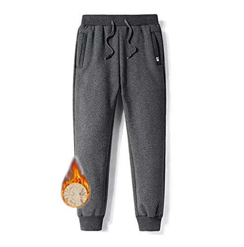 Aprsfn Men's Winter Warm Sherpa Lined Active Sweatpants Jogger Pants (Dark Grey, Large)