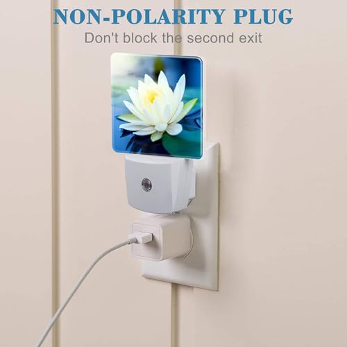 Image of Night Light Plug into Wall White Lotus Flowers Night Light with Dusk to Dawn Sensor for Kid Girls Boys Women Men Room Decor, Hallway, Kitchen, Bathroom, Nursery, Stairs